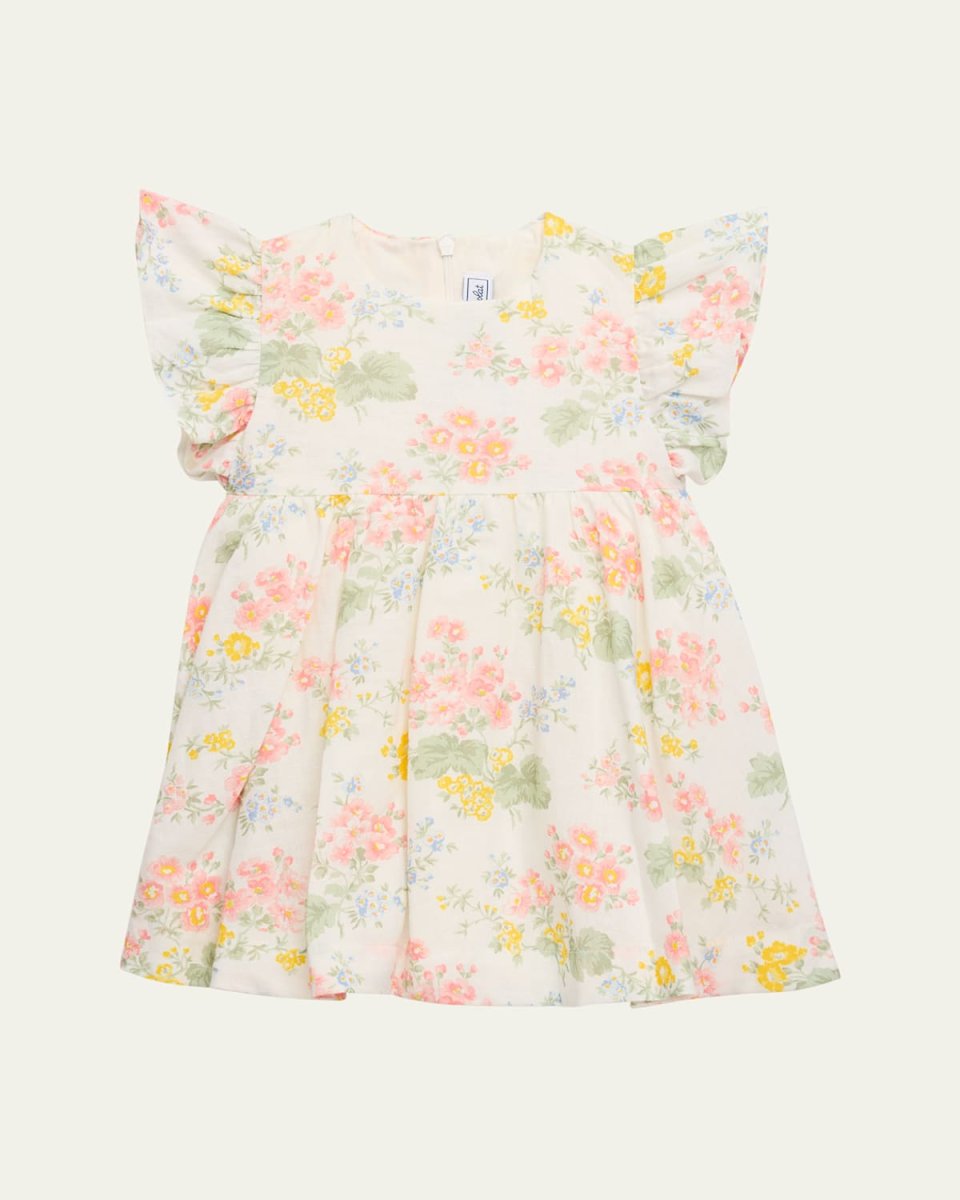 Girl's Floral-Print Flutter Dress, Size 3M-4